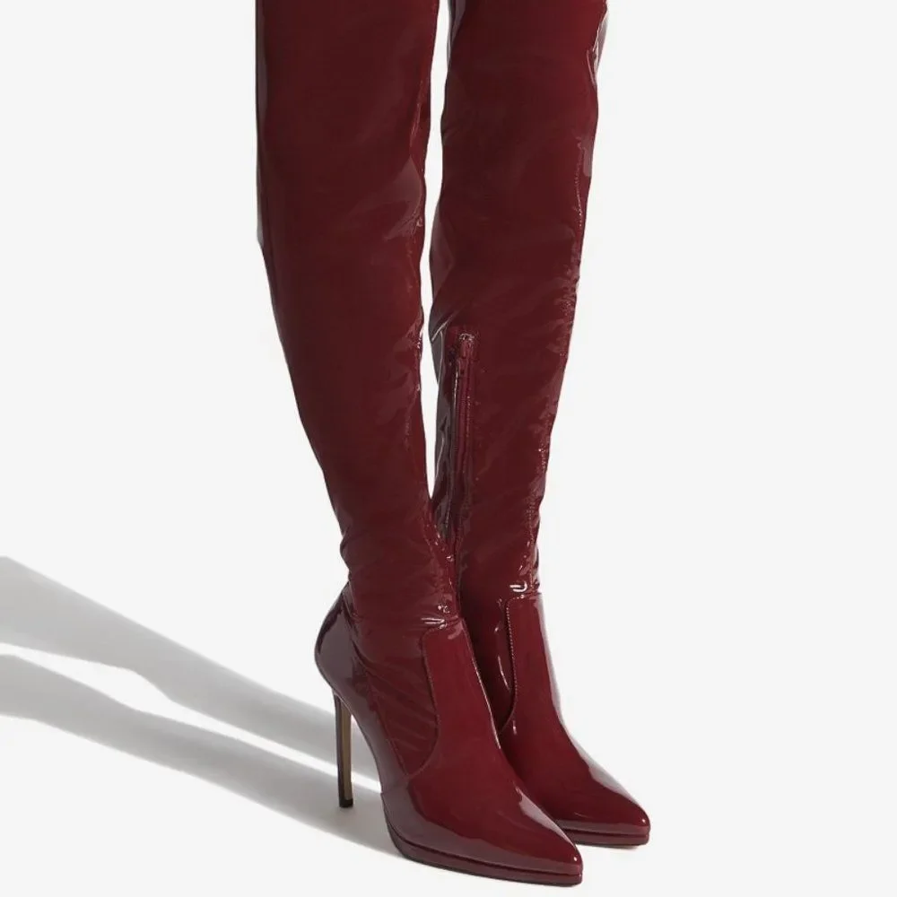 Shoe Dazzle Burgundy Patent Over-the-Knee Stiletto Boots